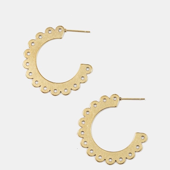 Gold or Silver Scalloped Open Hoop Aztec Earrings - Picture 1 of 6